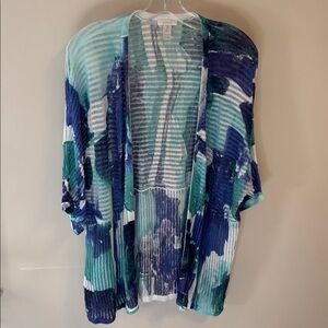 Chico’s Vibrant Blue, Teal and White Open Cardigan